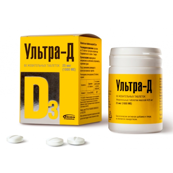 Comprimés à mâcher Ultra-D Vitamine D3 25mkg (1000 UI) №60