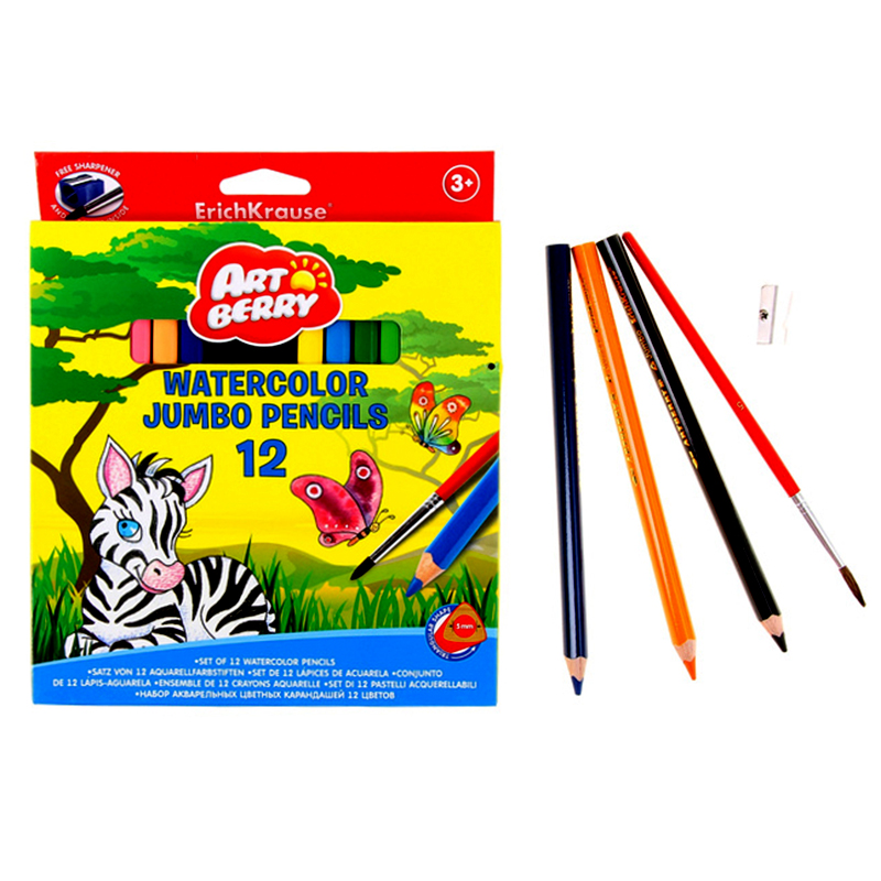 CRAYONS ARTBERRY 12CW JUMBO TRIANGULAIRE AQUATIQUE AVEC UN POINT ET UN PINCEAU